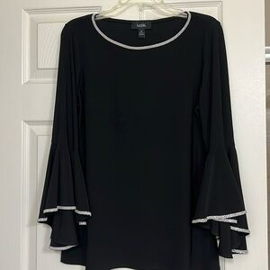 Gorgeous MSK Black bell sleeve top with rhinestone trim